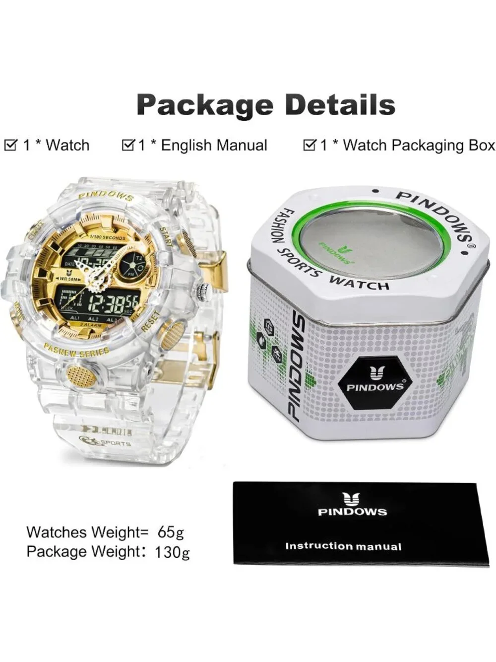 Men's White Analog Quartz Digital Sports LED Waterproof Countdown Wrist Watch